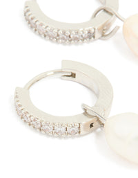 Waterproof Stainless Steel Diamante Freshwater Pearl Drop Huggie Earrings - link has visual effect only