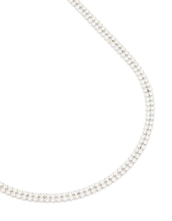 Waterproof Stainless Steel Cubic Zirconia Tennis Layered Necklace