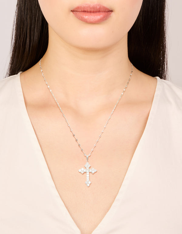Waterproof Stainless Steel Cubic Zirconia Gothic Cross Fine Necklace