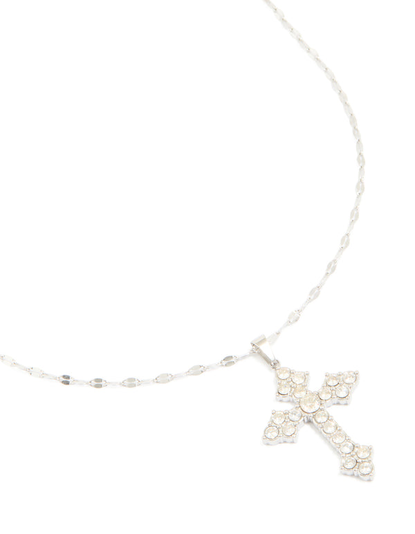 Waterproof Stainless Steel Cubic Zirconia Gothic Cross Fine Necklace