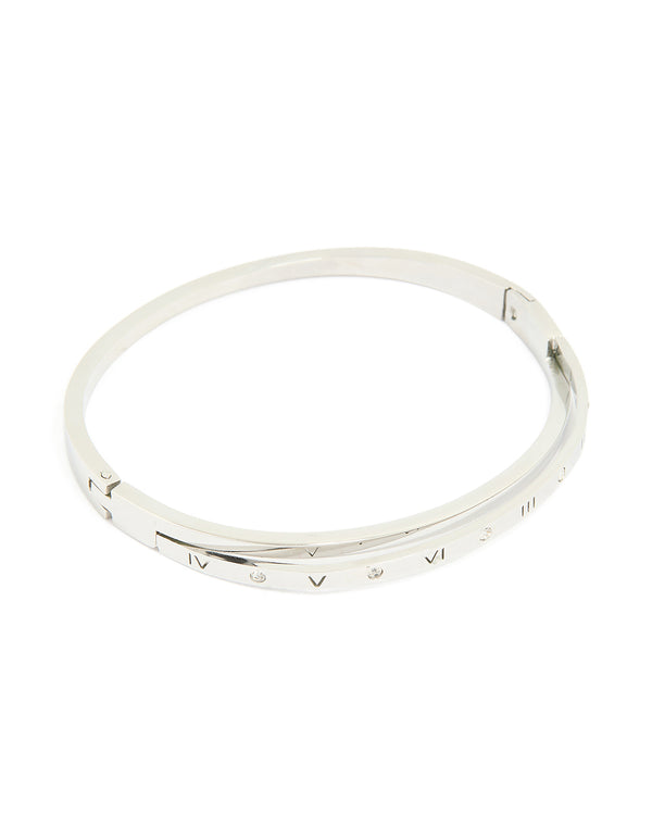 Waterproof Stainless Steel Diamante Roman Numeral Hinge Bangle