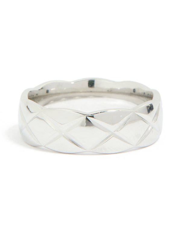 Waterproof Stainless Steel Crosshatch Band Ring