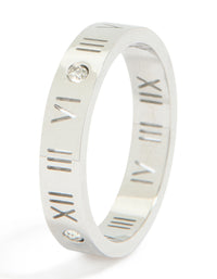 Designed with waterproof stainless steel featuring Roman numeral pattern and cubic zirconia in silver and clear stone side detail view - link has visual effect only