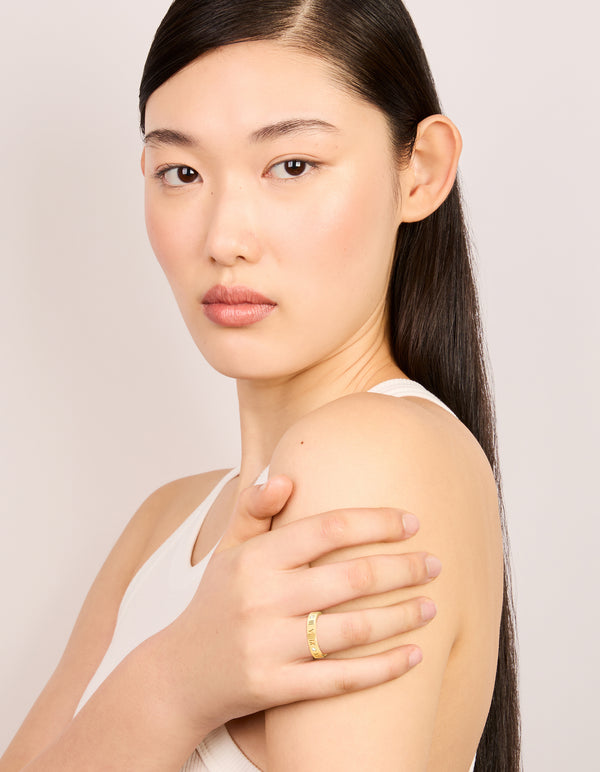 Waterproof Gold Plated Stainless Steel Cubic Zirconia Roman Numeral Band Ring