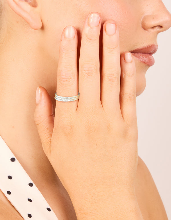Waterproof Stainless Steel Thin Cubic Zirconia Trio Rings 3-Pack