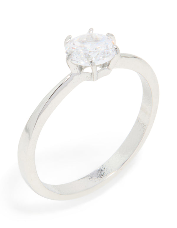 Waterproof Stainless Steel Diamante Solitaire Band Ring