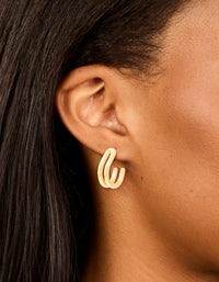 Waterproof Gold Plated Stainless Steel Double Layered Hoop Earrings - link has visual effect only