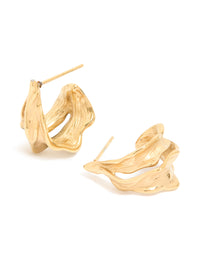 Waterproof Gold Plated Stainless Steel Molten Effect Hoop Earrings - link has visual effect only
