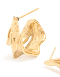 Waterproof Gold Plated Stainless Steel Molten Effect Hoop Earrings - link has visual effect only