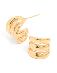 Waterproof Gold Plated Stainless Steel Triple Band Hoop Earrings - link has visual effect only