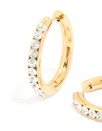 Waterproof Gold Plated Stainless Steel Diamante Hinged Half Hoop Earrings - link has visual effect only