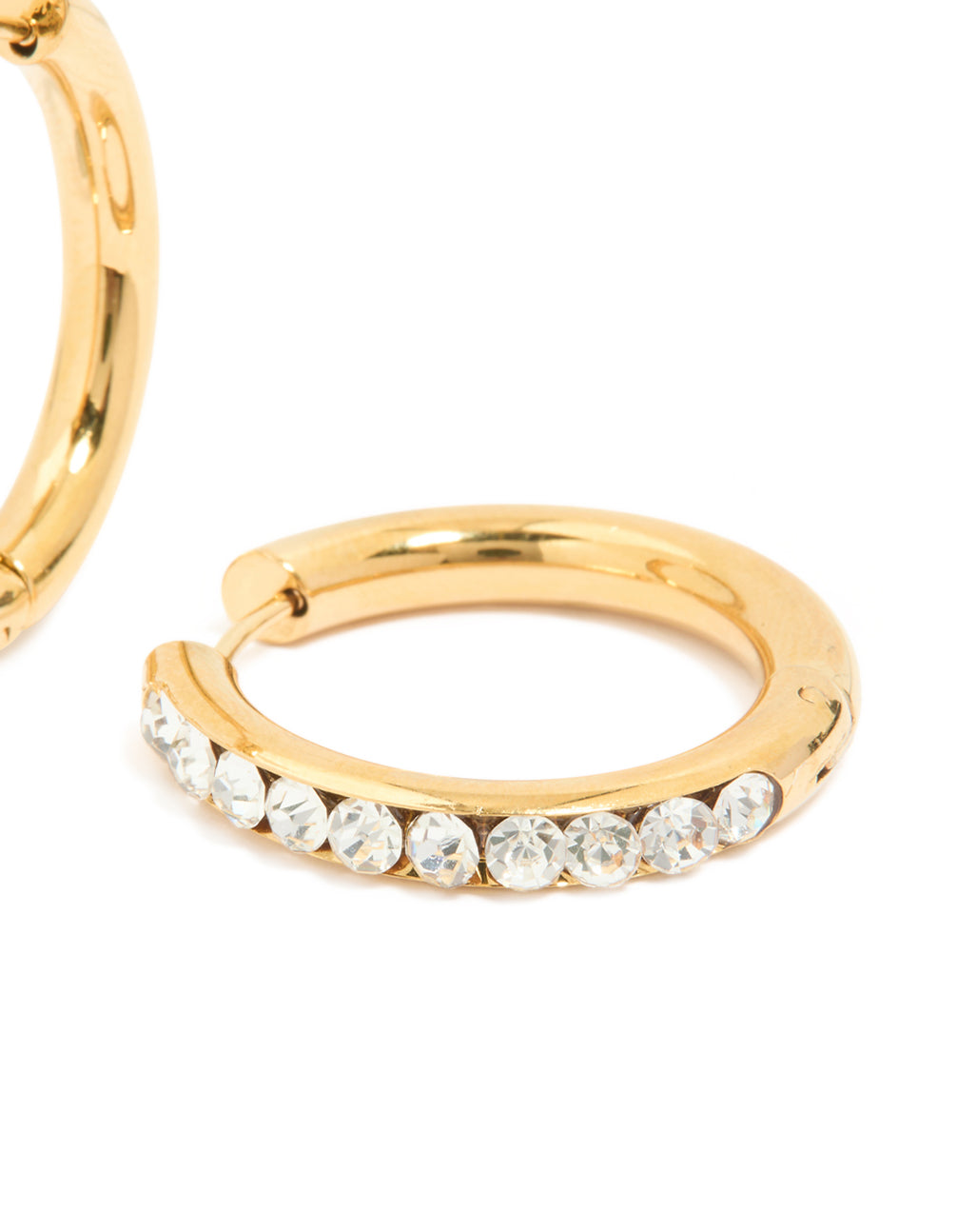 Waterproof Gold Plated Stainless Steel Diamante Hinged Half Hoop Earrings