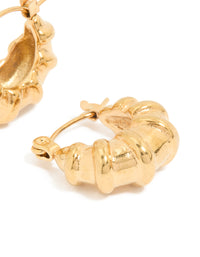 Waterproof Gold Plated Stainless Steel Chunky Detailed Hoop Earrings - link has visual effect only