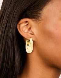 Waterproof Gold Plated Stainless Steel Oval Hanging Hoop Earrings - link has visual effect only