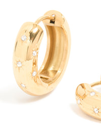 Waterproof Gold Plated Stainless Steel Diamante Star Huggie Earrings - link has visual effect only
