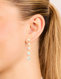 Waterproof Gold Plated Stainless Steel Cubic Zirconia Graduating 5-Bezel Earrings - link has visual effect only