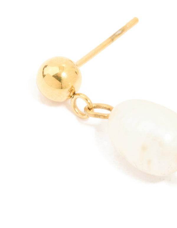 Waterproof Gold Plated Stainless Steel Pearl & Ball Stud Drop Earrings