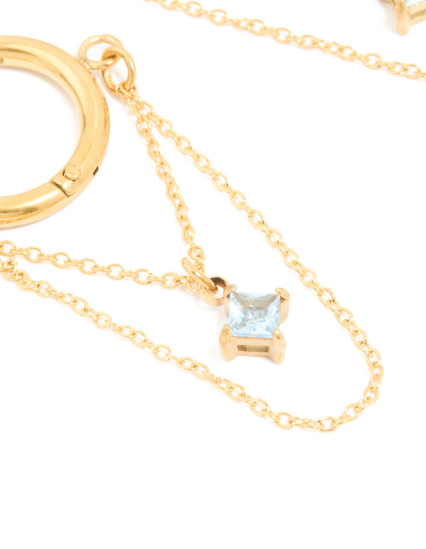 Waterproof Gold Plated Stainless Steel Cubic Zirconia Chain Droplet Huggie Earrings