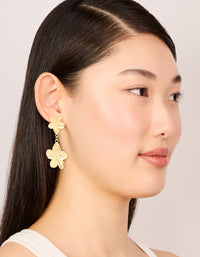 Waterproof Gold Plated Stainless Steel Flower Pearl Drop Earrings - link has visual effect only