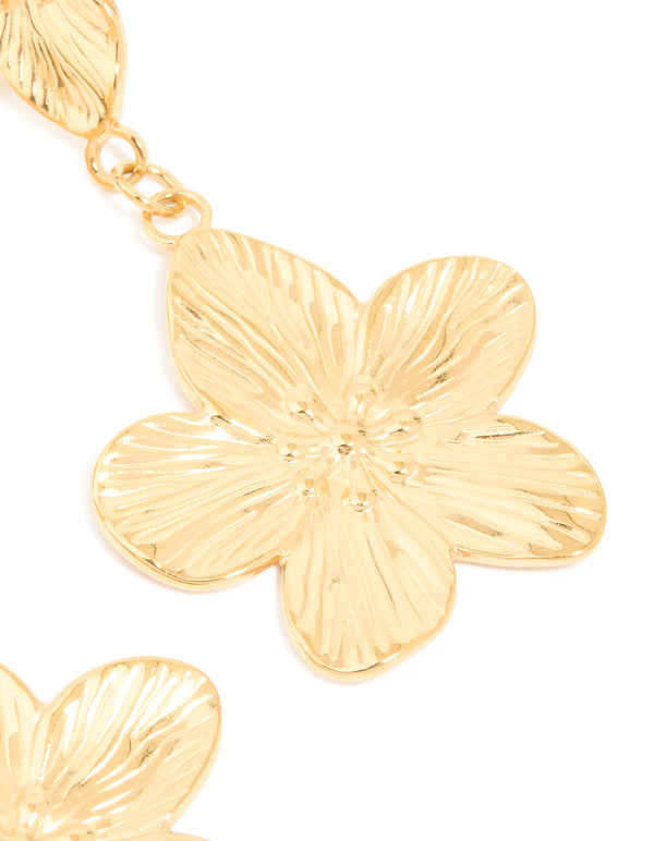 Waterproof Gold Plated Stainless Steel Flower Pearl Drop Earrings