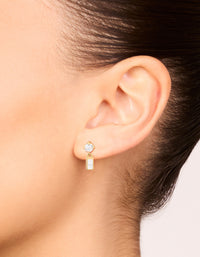 Waterproof Gold Plated Stainless Steel Cubic Zirconia Round & Baguette Drop Earrings - link has visual effect only