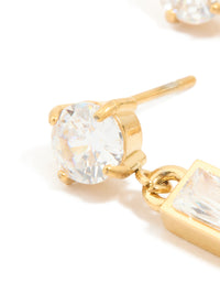 Waterproof Gold Plated Stainless Steel Cubic Zirconia Round & Baguette Drop Earrings - link has visual effect only