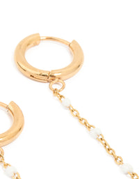 Waterproof Gold Plated Stainless Steel Single Pearl Chain Huggie Earrings - link has visual effect only