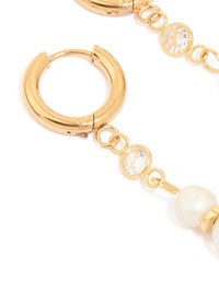 Waterproof Gold Plated Stainless Steel Diamante & Pearl Chain Huggie Earrings - link has visual effect only
