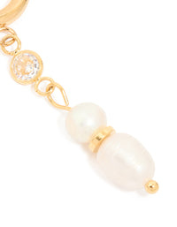 Waterproof Gold Plated Stainless Steel Diamante & Pearl Chain Huggie Earrings - link has visual effect only