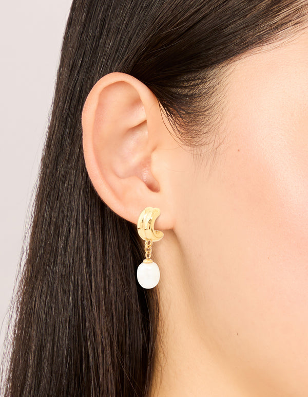 Waterproof Gold Plated Stainless Steel Pearl Chunky Drop Earrings
