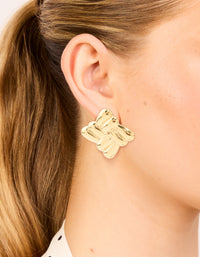 Waterproof Gold Plated Stainless Steel Crossover Square Stud Earrings - link has visual effect only