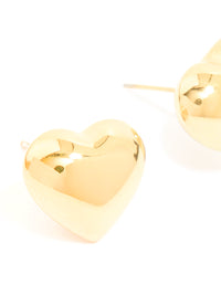 Waterproof Gold Plated Stainless Steel Puffy Heart Stud Earrings - link has visual effect only