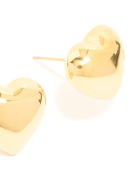 Waterproof Gold Plated Stainless Steel Puffy Heart Stud Earrings - link has visual effect only