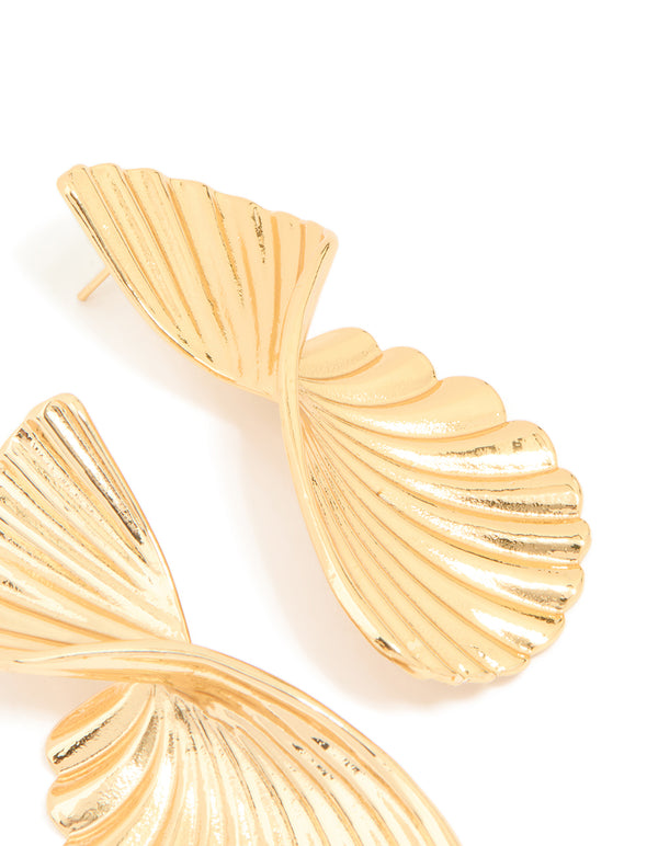 Waterproof Gold Plated Stainless Steel Twisted Textured Stud Earrings