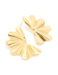 Waterproof Gold Plated Stainless Steel Wavy Fan Flower Stud Earrings - link has visual effect only