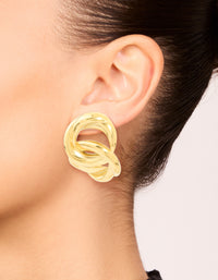 Waterproof Gold Plated Stainless Steel Round Linked Stud Earrings - link has visual effect only