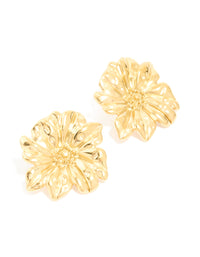 Waterproof Gold Plated Stainless Steel Daisy Petal Statement Earrings - link has visual effect only