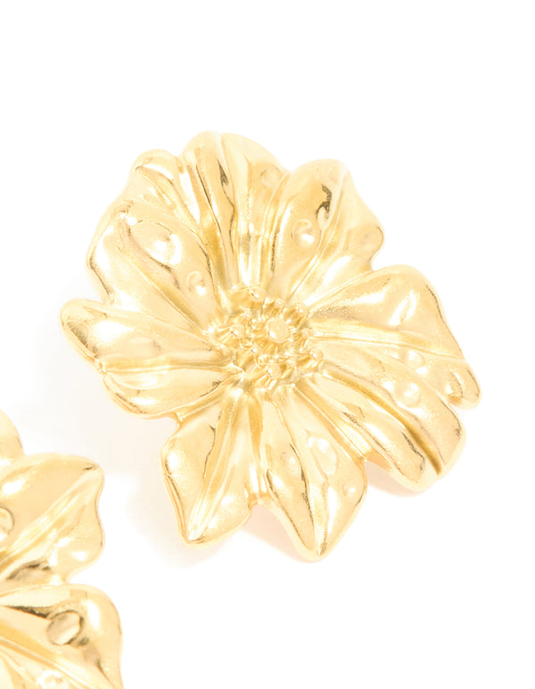 Waterproof Gold Plated Stainless Steel Daisy Petal Statement Earrings