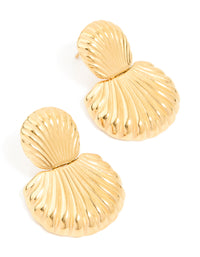 Waterproof Gold Plated Stainless Steel Double Shell Stud Drop Earrings - link has visual effect only