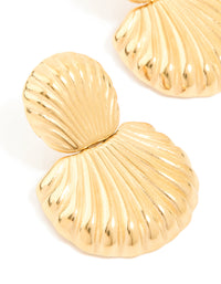 Waterproof Gold Plated Stainless Steel Double Shell Stud Drop Earrings - link has visual effect only