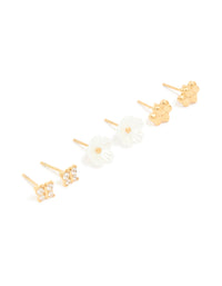 Waterproof Gold Plated Stainless Steel Garden Party Earrings 3-Pack - link has visual effect only