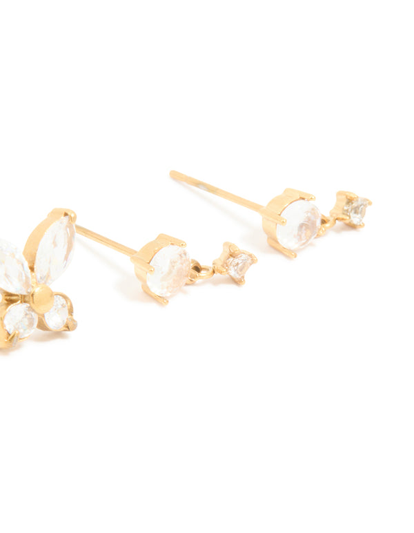 Waterproof Gold Plated Stainless Steel Cubic Zirconia Garden Party Earrings 3-Pack