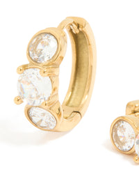 Waterproof Gold Plated Stainless Steel Cubic Zirconia Stone Set Huggie Earrings - link has visual effect only