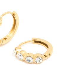 Waterproof Gold Plated Stainless Steel Cubic Zirconia Bezel Huggie Earrings - link has visual effect only