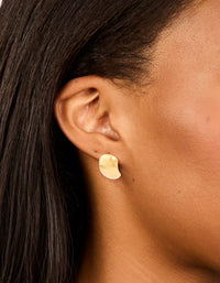 Waterproof Gold Plated Stainless Steel Brushed Pebble Earrings - link has visual effect only