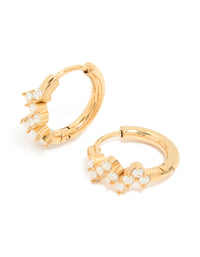 Waterproof Gold Plated Stainless Steel Cubic Zirconia Zig Zag Huggie Earrings - link has visual effect only