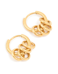 Waterproof Gold Plated Stainless Steel Rondell Link Detail Huggie Earrings - link has visual effect only