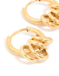 Waterproof Gold Plated Stainless Steel Rondell Link Detail Huggie Earrings - link has visual effect only