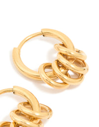 Waterproof Gold Plated Stainless Steel Rondell Link Detail Huggie Earrings - link has visual effect only