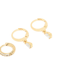Waterproof Gold Plated Stainless Steel Cubic Zirconia Simple Stud & Huggie Earrings 3-Pack - link has visual effect only